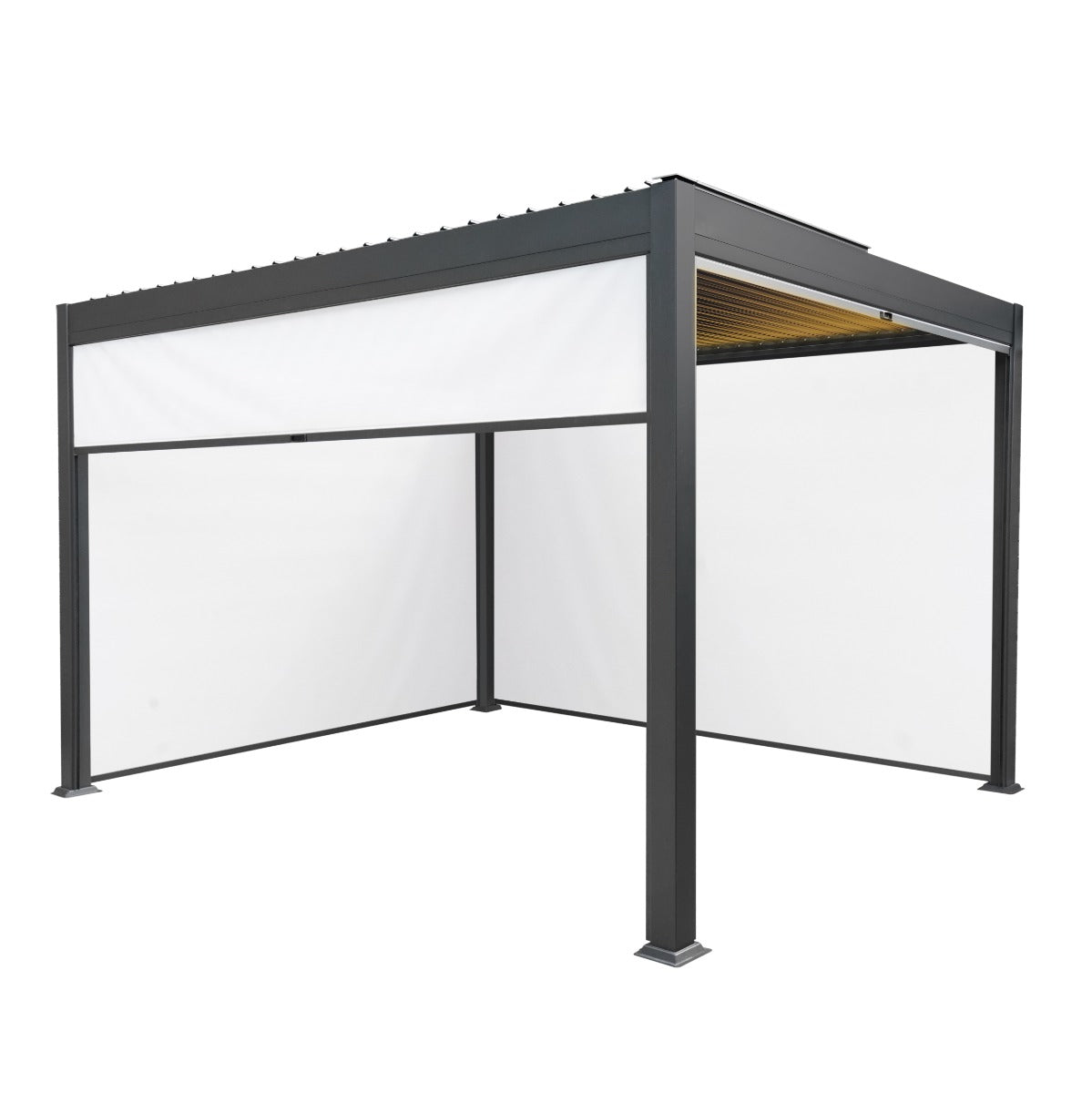 Anthracite Aluminium Pergola With White Blinds & LED Lights - 3m x 4m