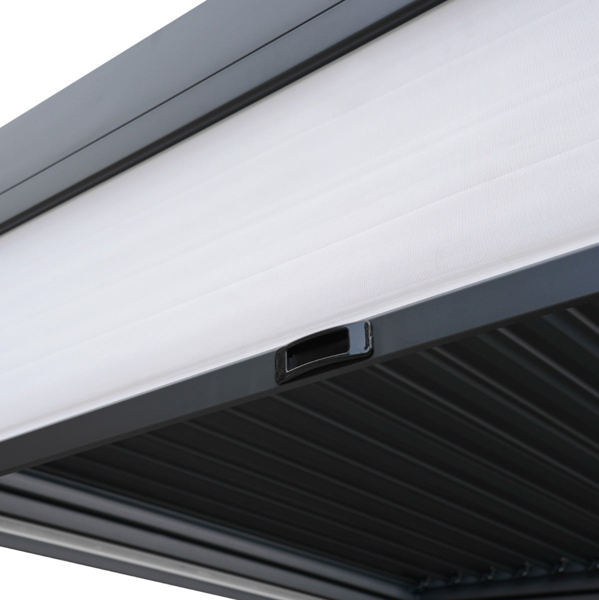 Anthracite Aluminium Pergola With White Blinds & LED Lights - 3m x 4m