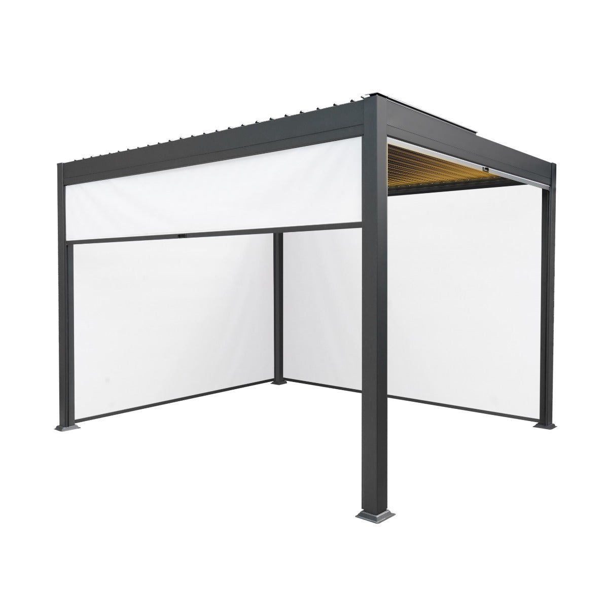 Anthracite Aluminium Pergola With White Blinds & LED Lights - 3m x 3m