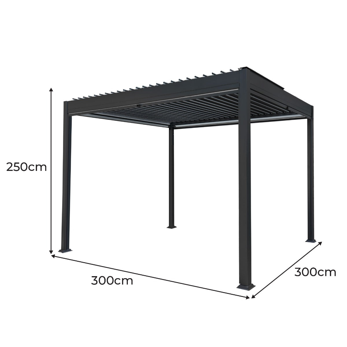 Anthracite Aluminium Pergola With White Blinds & LED Lights - 3m x 3m