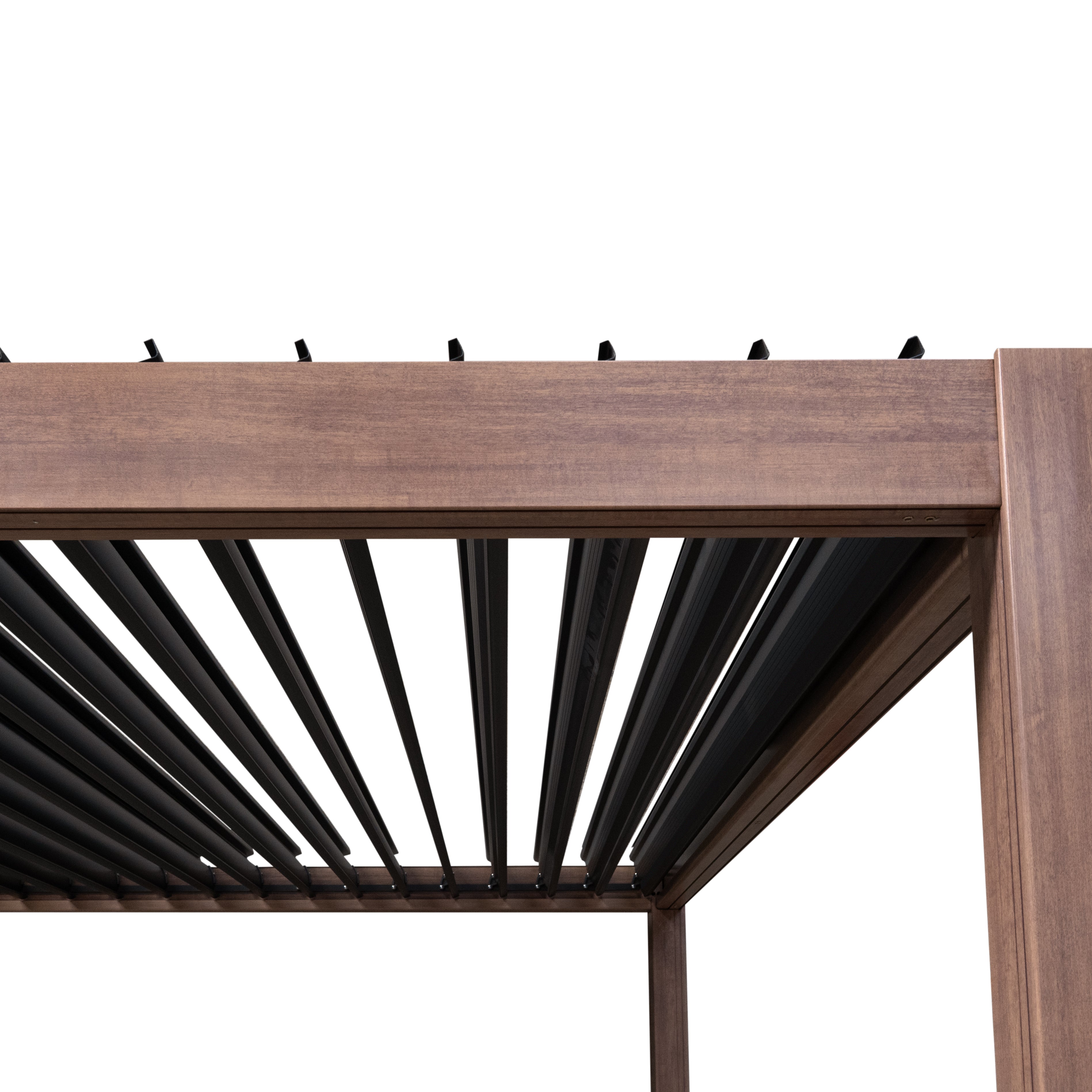 Wood Effect Aluminium Pergola with LED Lights - 3m x 3m