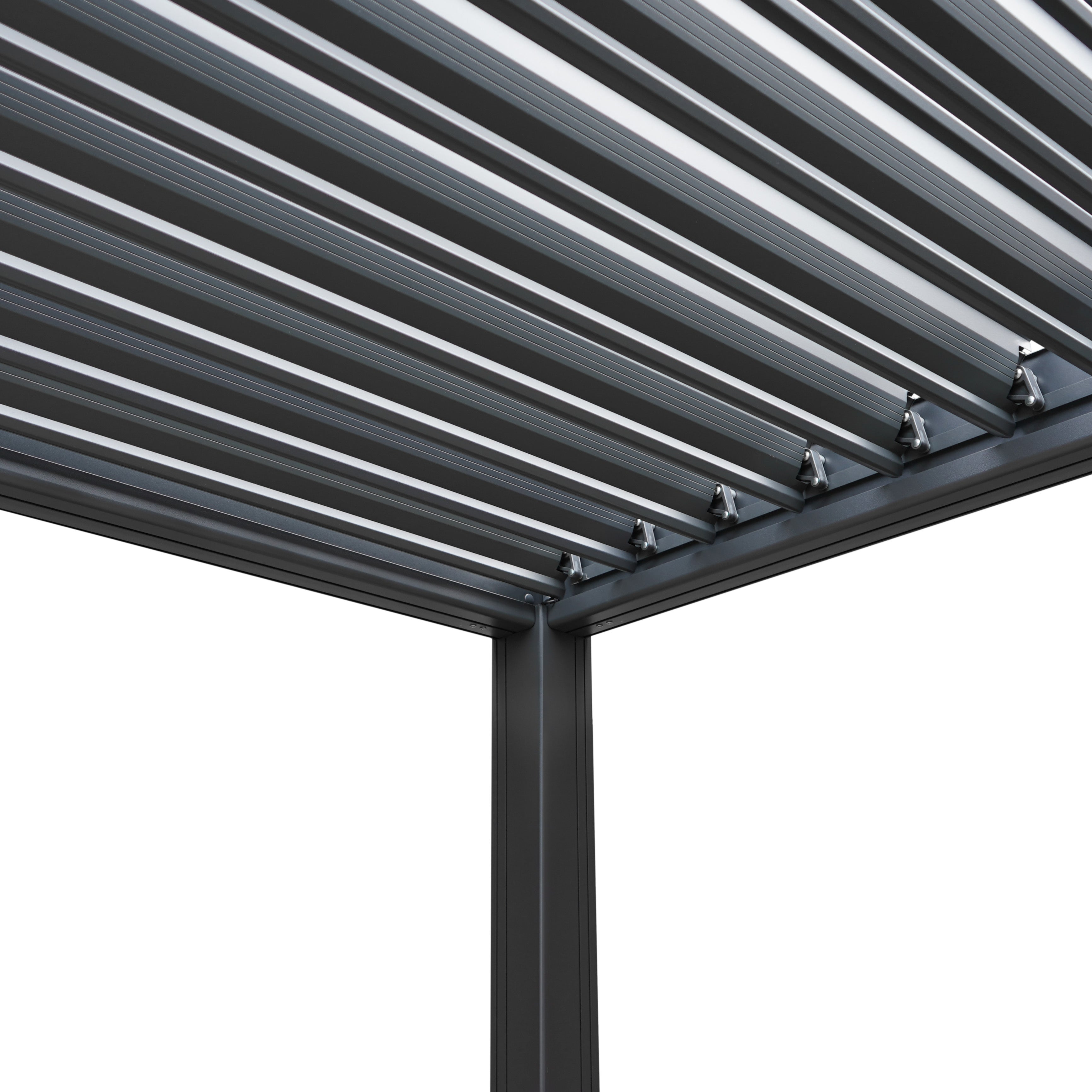 Anthracite Aluminium Pergola With White Blinds - 3m x 3m
