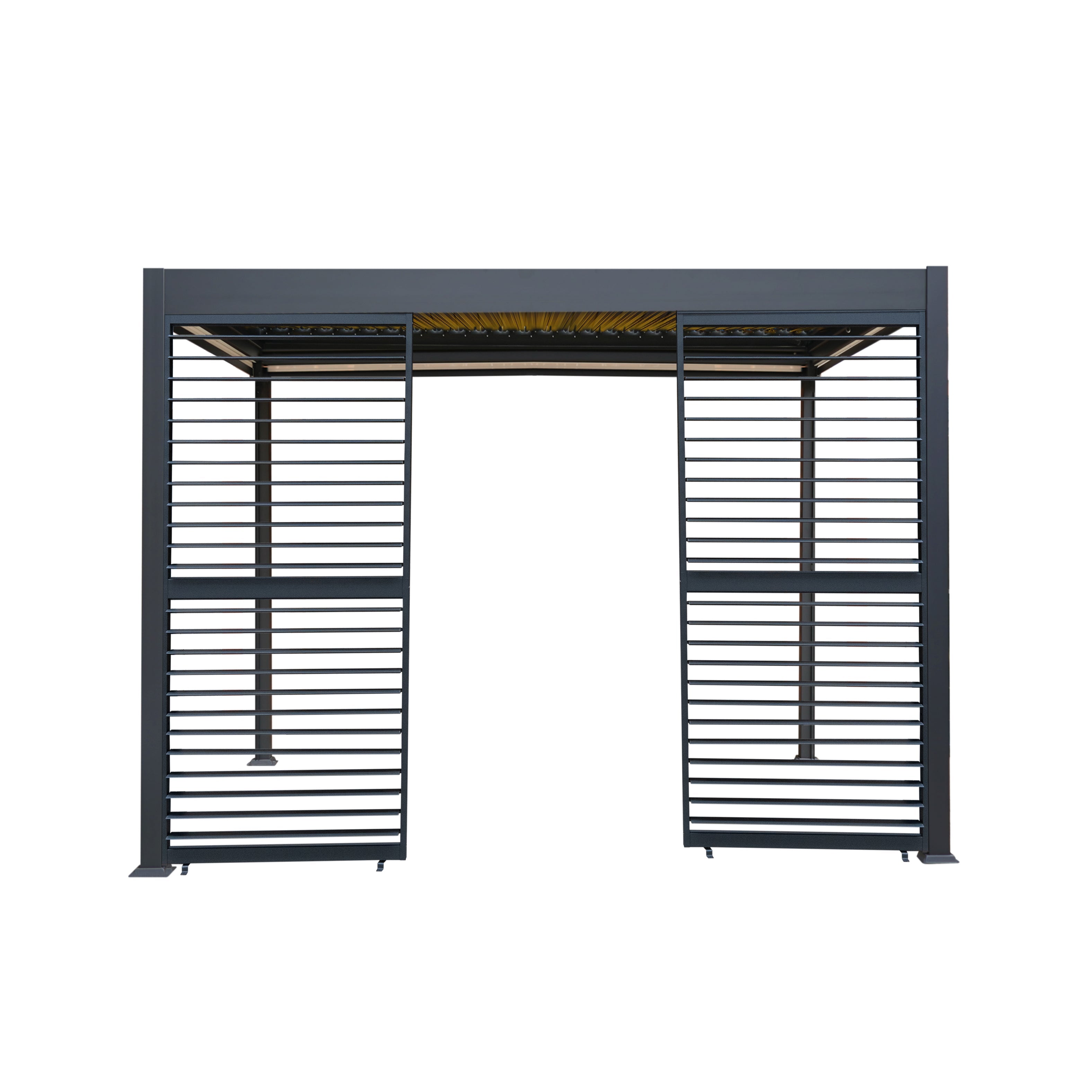 Anthracite Aluminium Pergola With White Blinds, 2 x Side Panels & LED Lights - 3m x 3m
