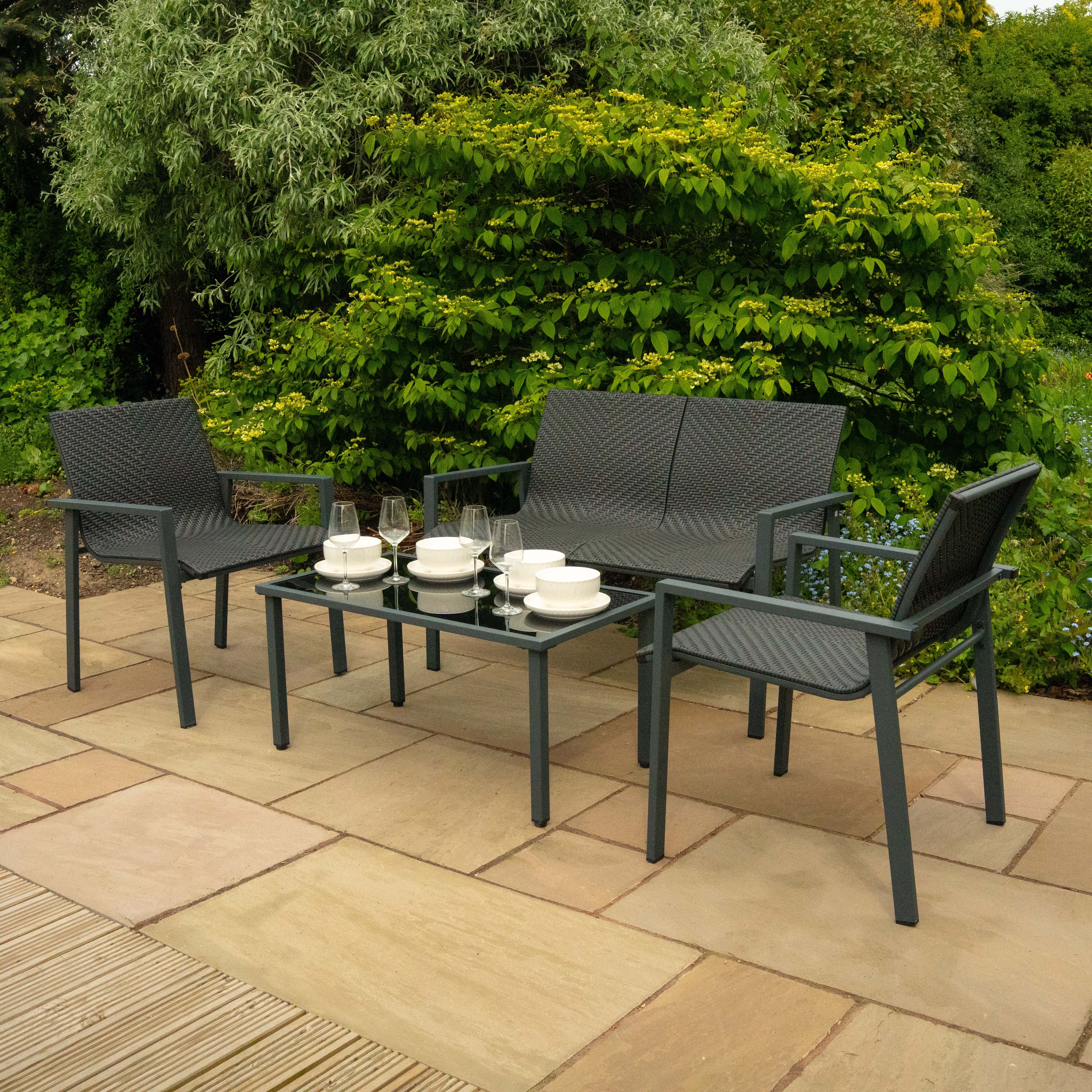 Rattan Patio Furniture Set - Black