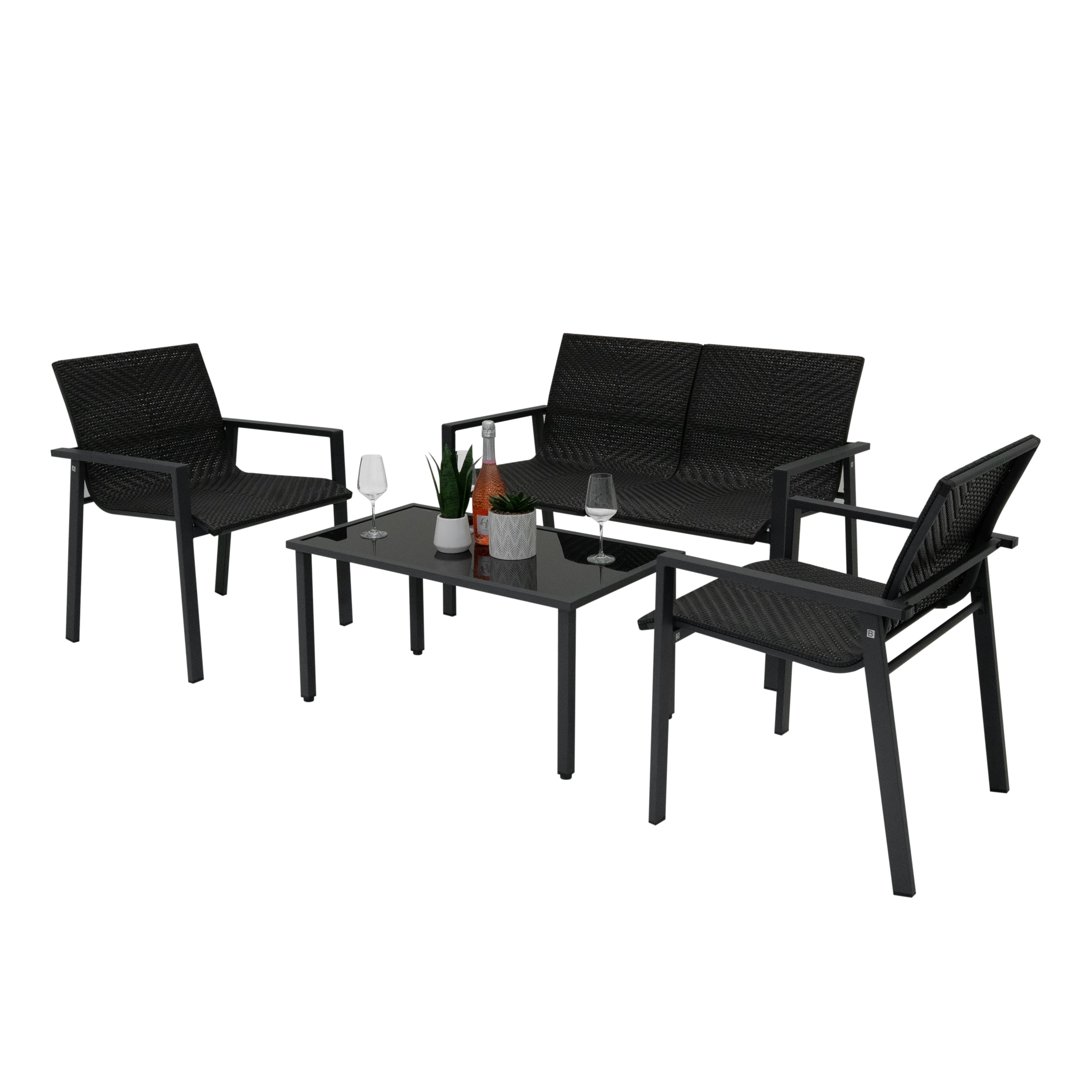 Rattan Patio Furniture Set - Black
