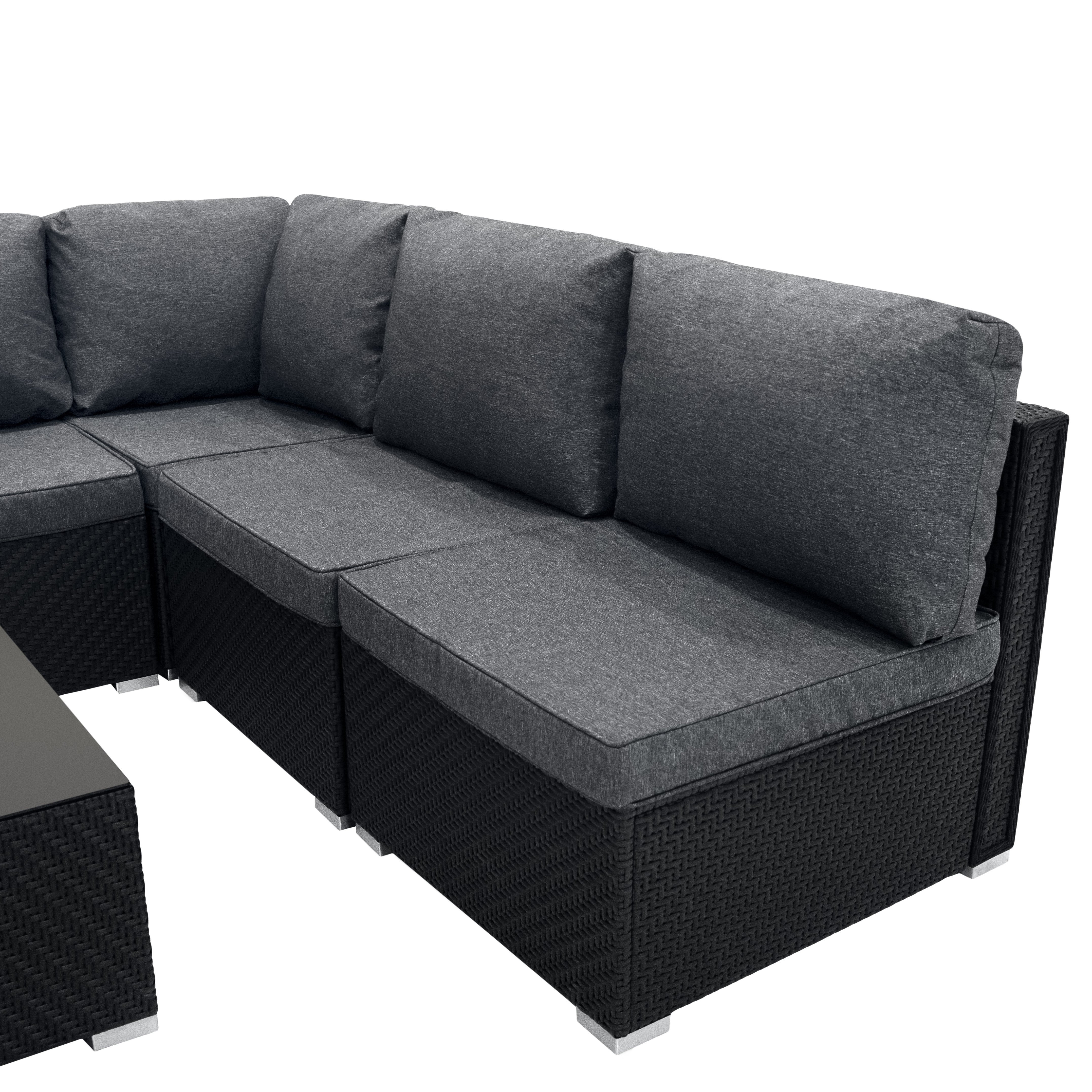 Rattan Modular 7 Piece Furniture Set - Black
