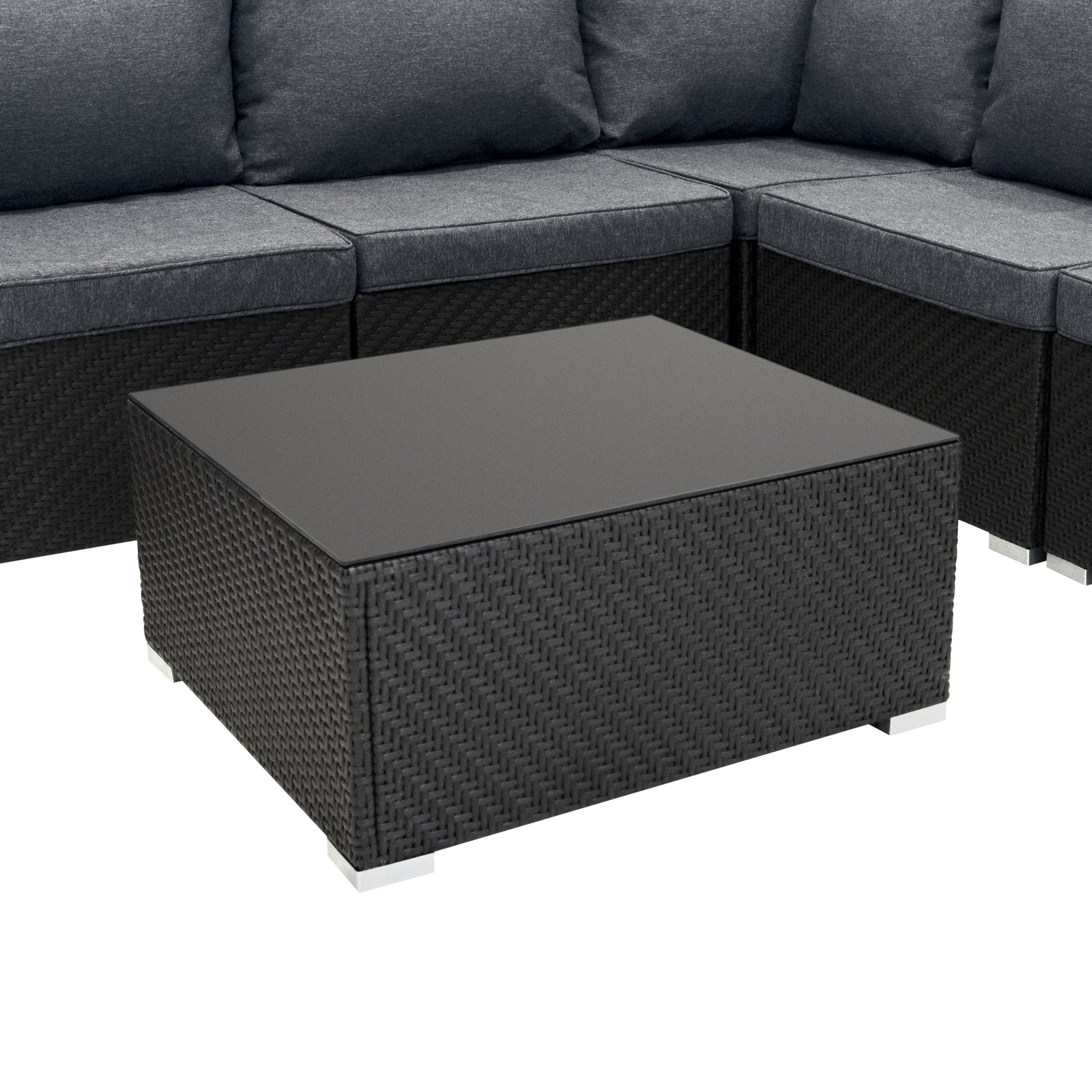 Rattan Modular 7 Piece Furniture Set & 996L Storage Box - Black