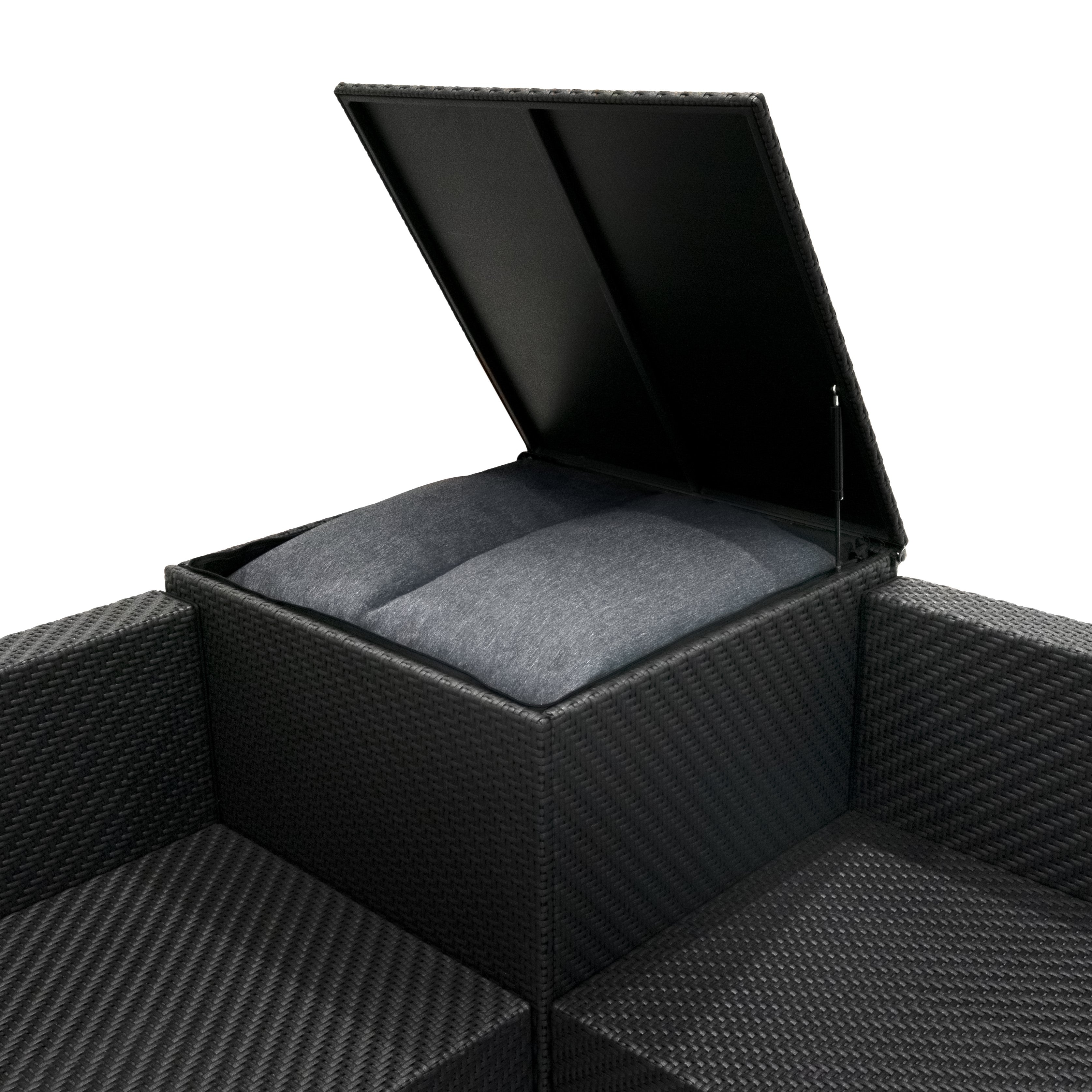 Rattan Modular 6 Piece Furniture Set & 996L Storage Box – Black