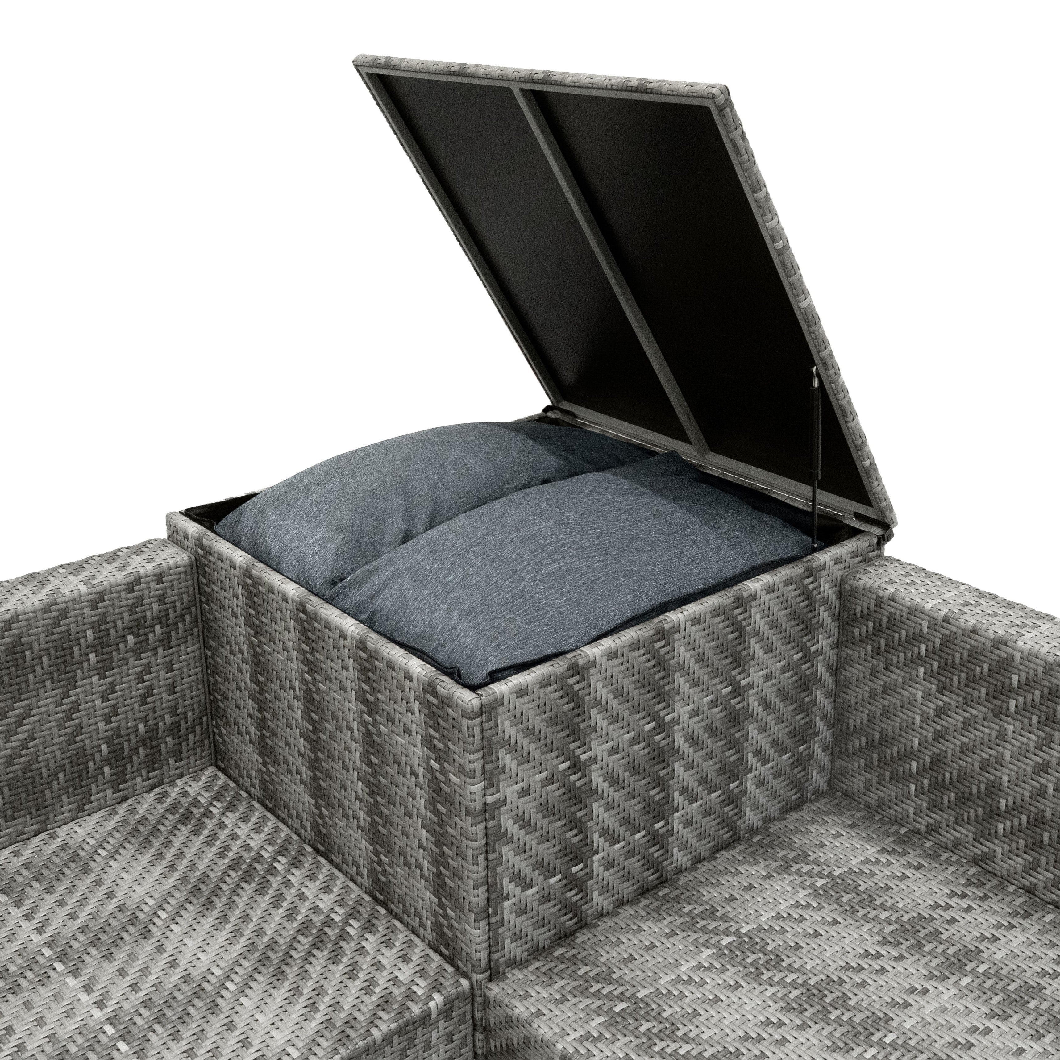 Rattan Modular 6 Piece Furniture Set & 996L Storage Box – Grey