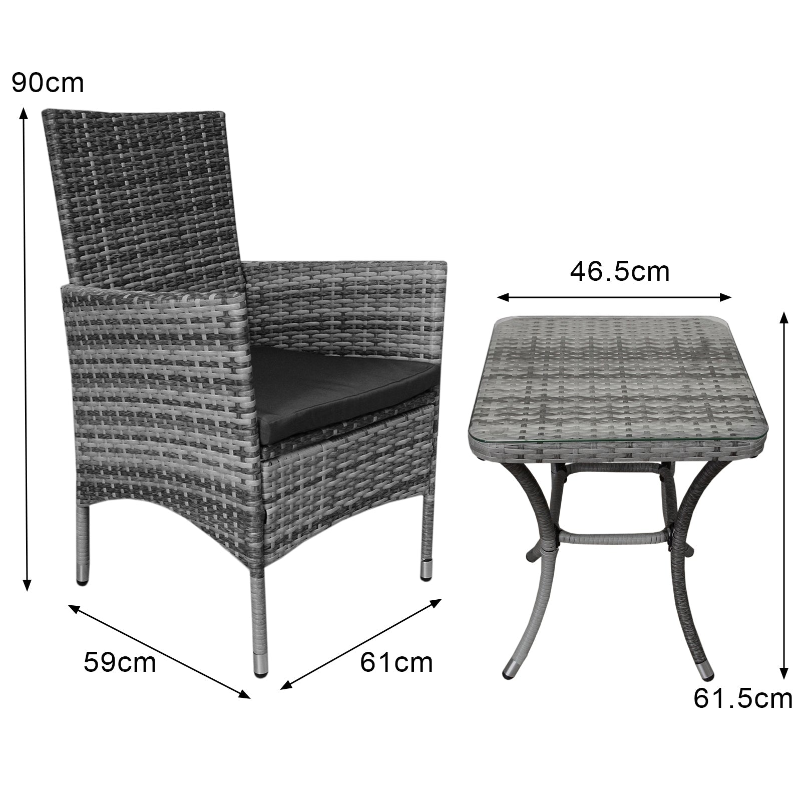 Jardí Rattan Bistro Set Grey